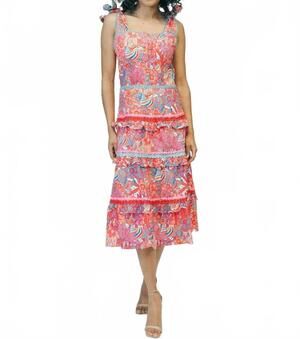 NEW MARIE BY VICTORIA DUNN tropical trapeze naomi dress in pink multi